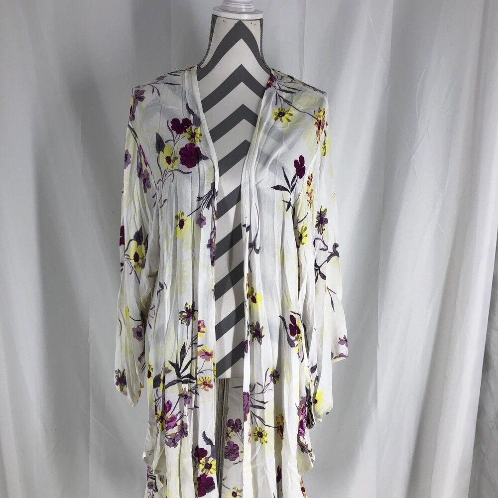 Torrid White Floral Longline Kimono, Size 1/2